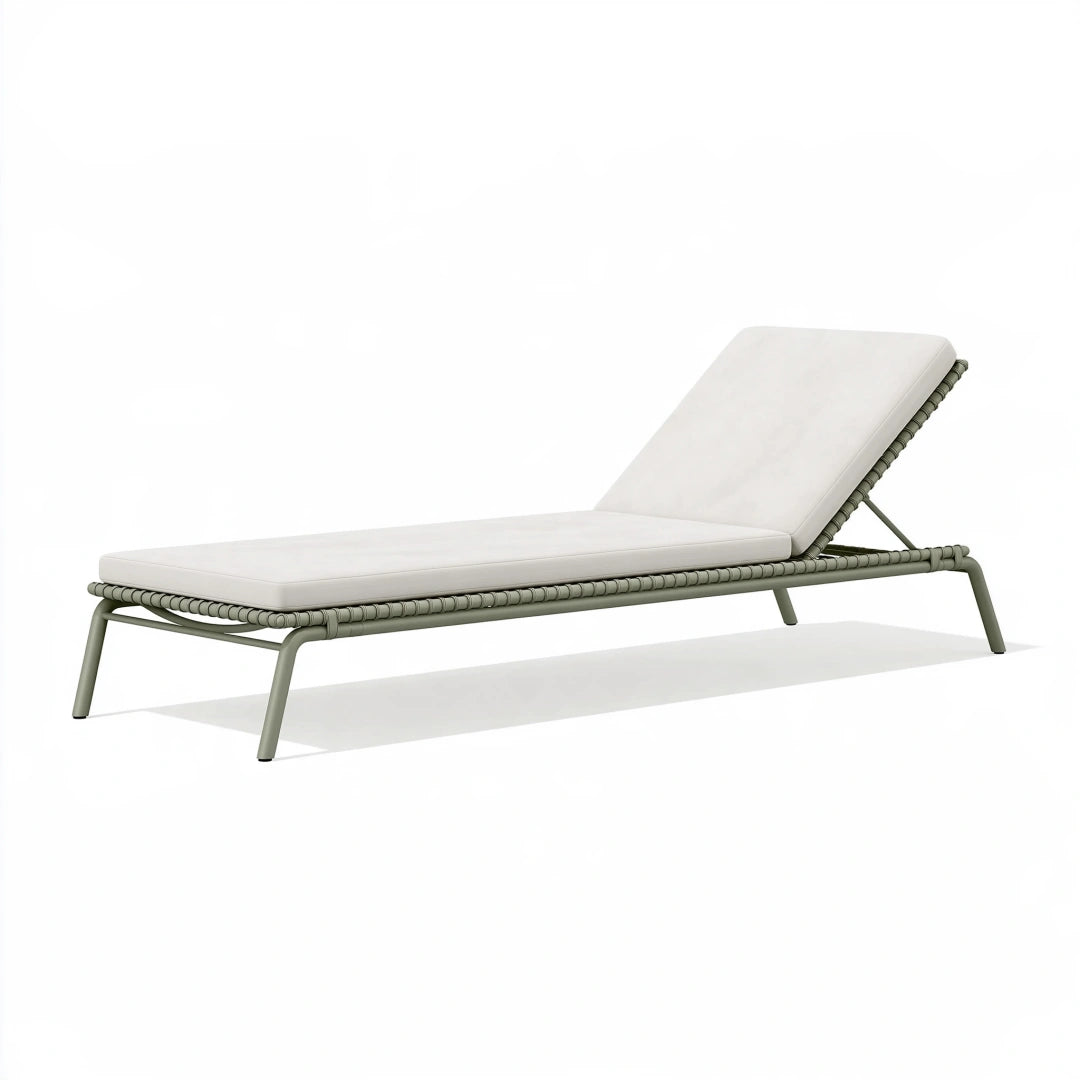 Gartenliege 200 x 70 x 85 cm aus Metall in Creme und Salbeigrün mit verstellbarer Rückenlehne