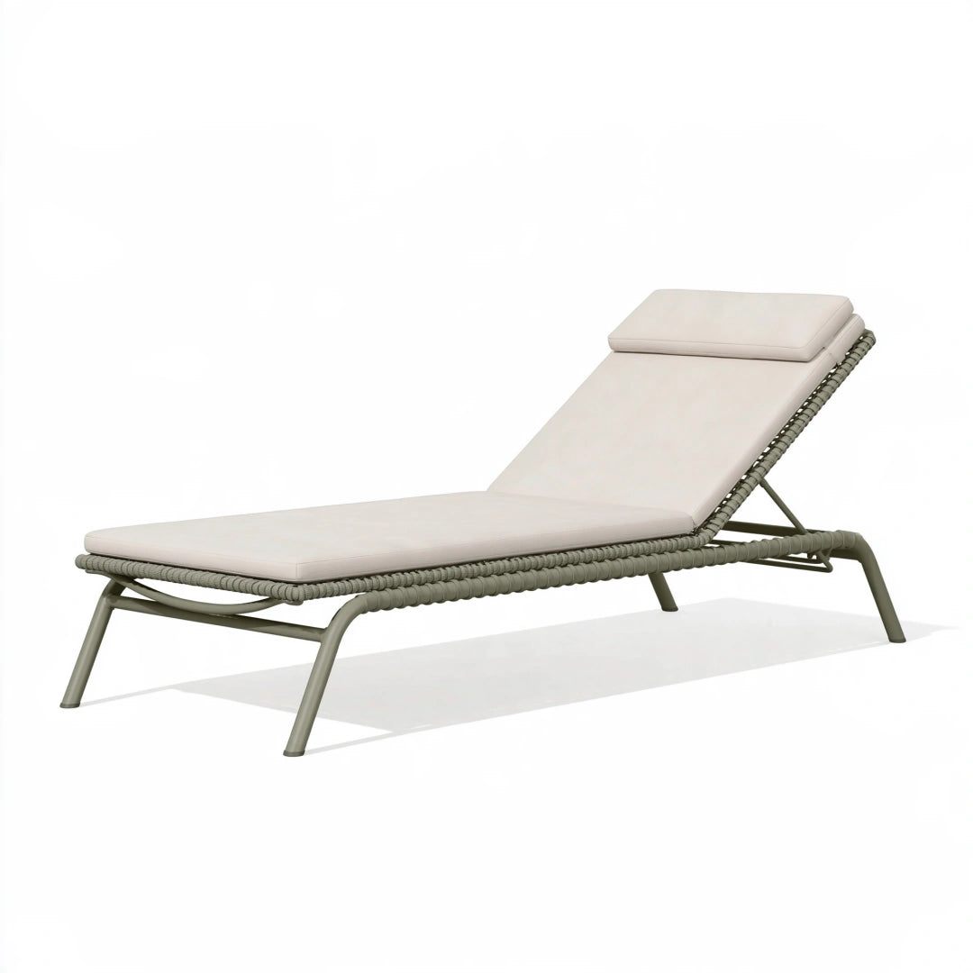 Sonnenliege 200 x 70 x 35 cm mit Metallgestell und Flechtbespannung in Grau verstellbar