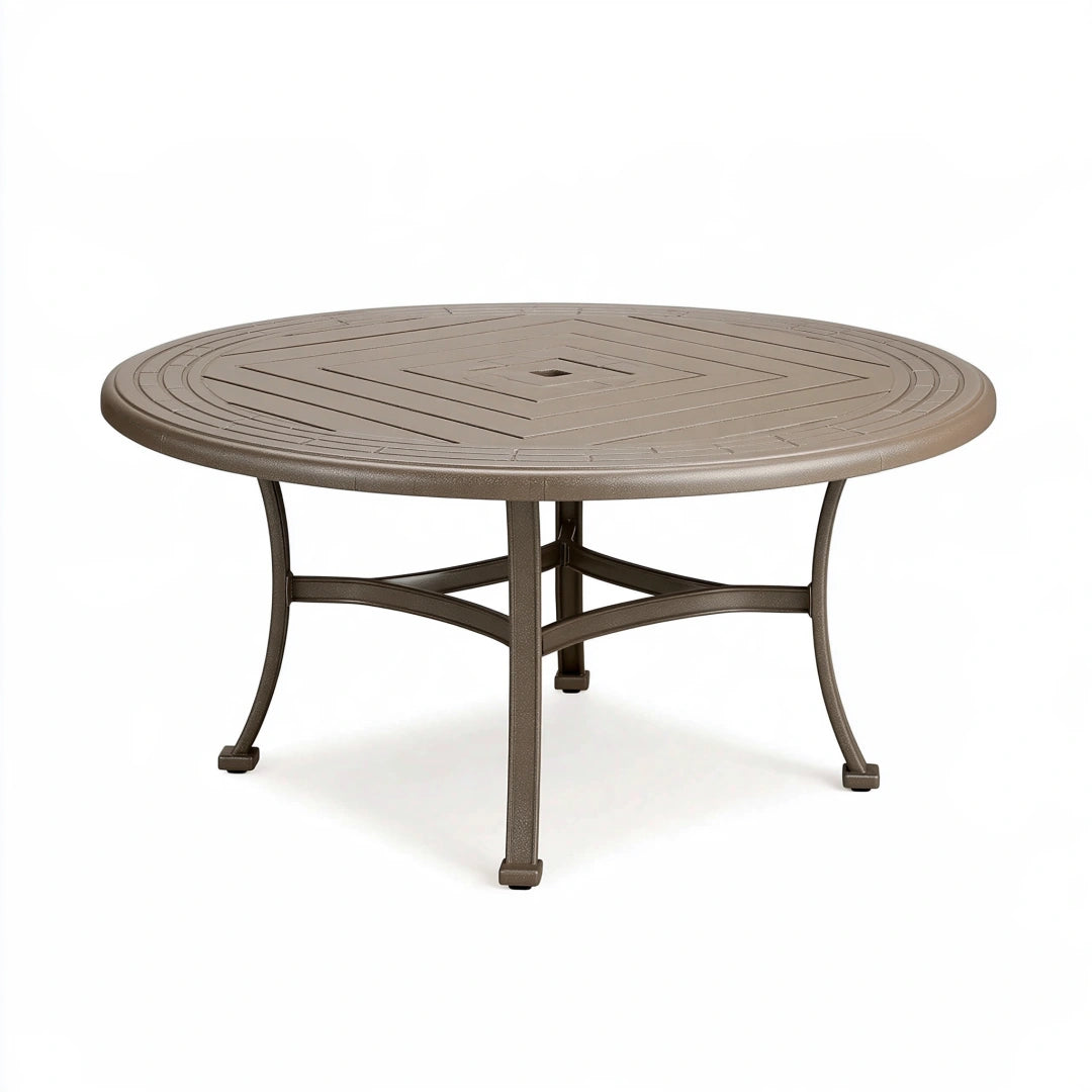 Runder Gartentisch 122 cm Metall Bronze mit Sonnenschirmöffnung
