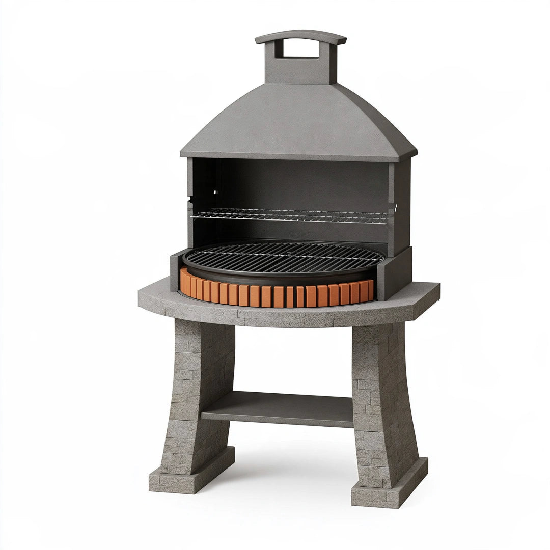 Grillkamin 120 x 75 x 210 cm aus Beton und Stahl Grau für den Garten mit Kaminhaube