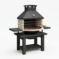 Grillkamin 120 x 70 x 190 cm aus Stahl Schwarz für Holzkohle mit Feuerraum