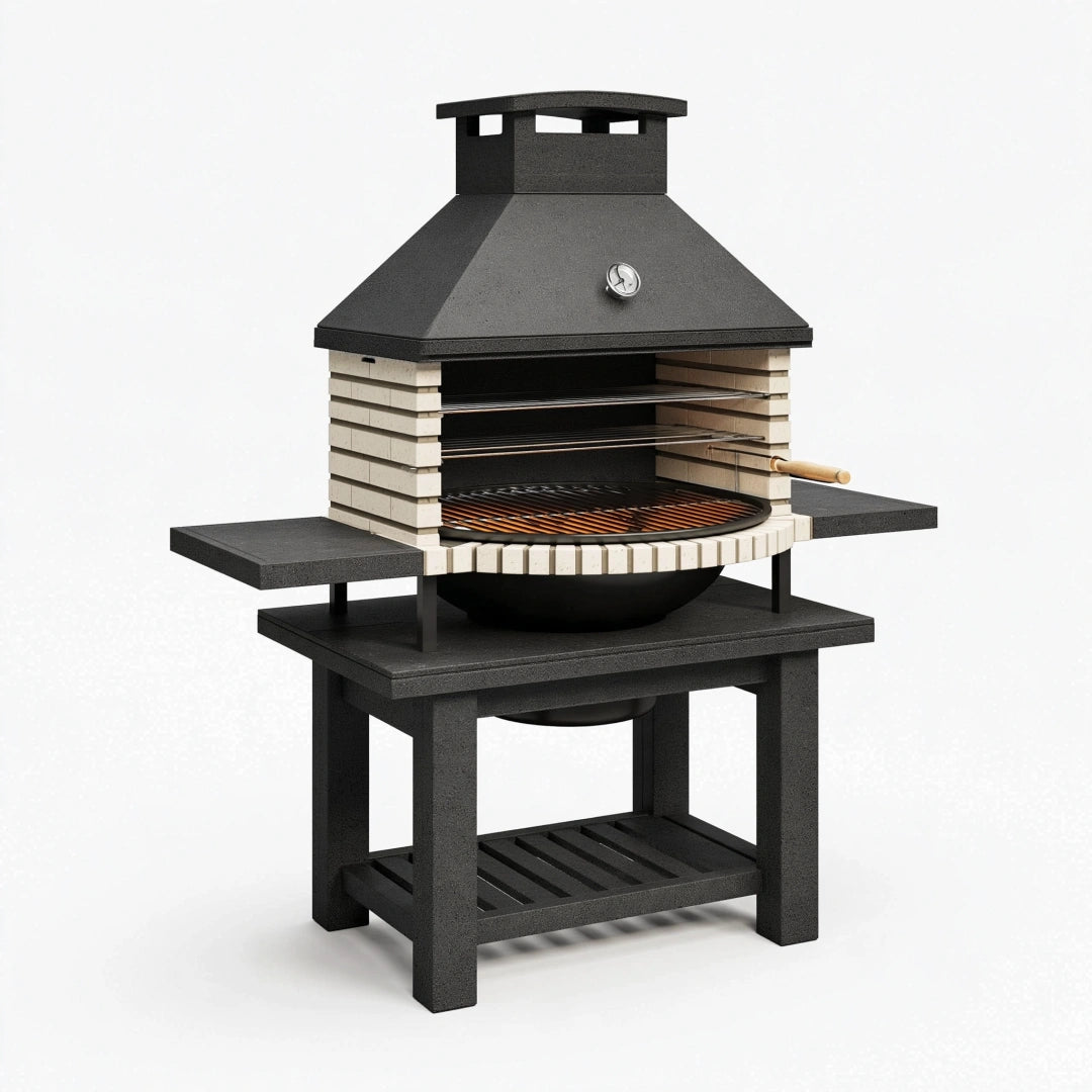 Grillkamin 120 x 70 x 190 cm aus Stahl Schwarz für Holzkohle mit Feuerraum