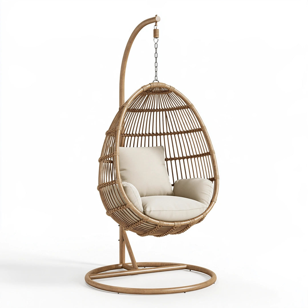Hängesessel 105 x 105 x 195 cm Rattan Natur mit Metallgestell im Boho-Stil