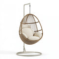 Hängesessel 105 x 105 x 195 cm Rattan und Metall Natur Creme mit Standfuß