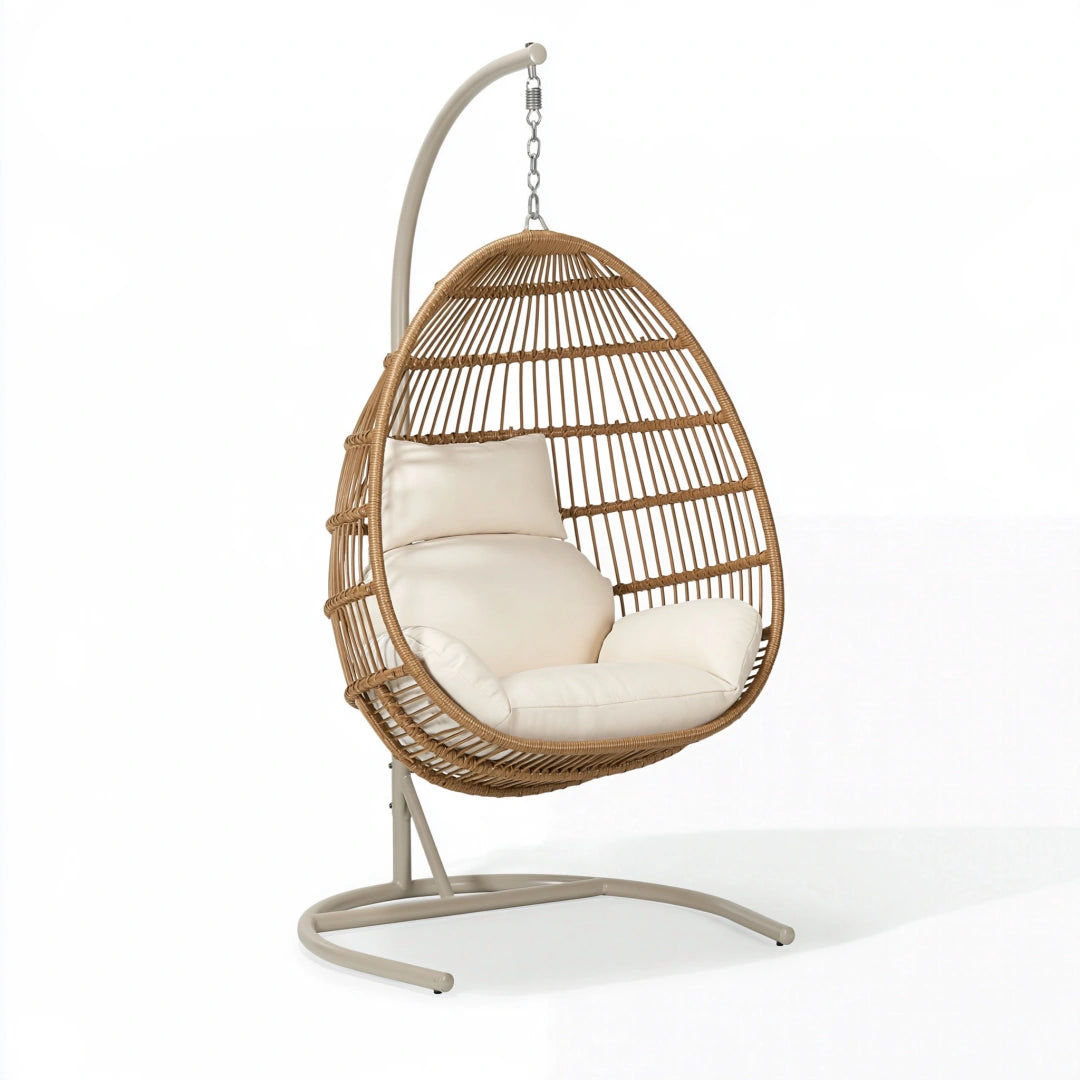 Hängesessel 105 x 105 x 195 cm Geflecht Natur-Beige mit Metallgestell für Wohnbereich