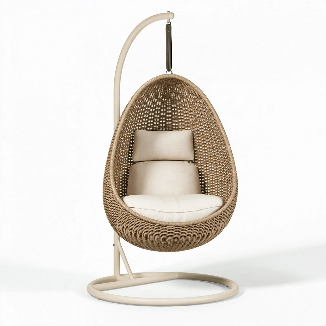 Hängesessel 105 x 105 x 195 cm in Beige mit Geflecht und Metallgestell