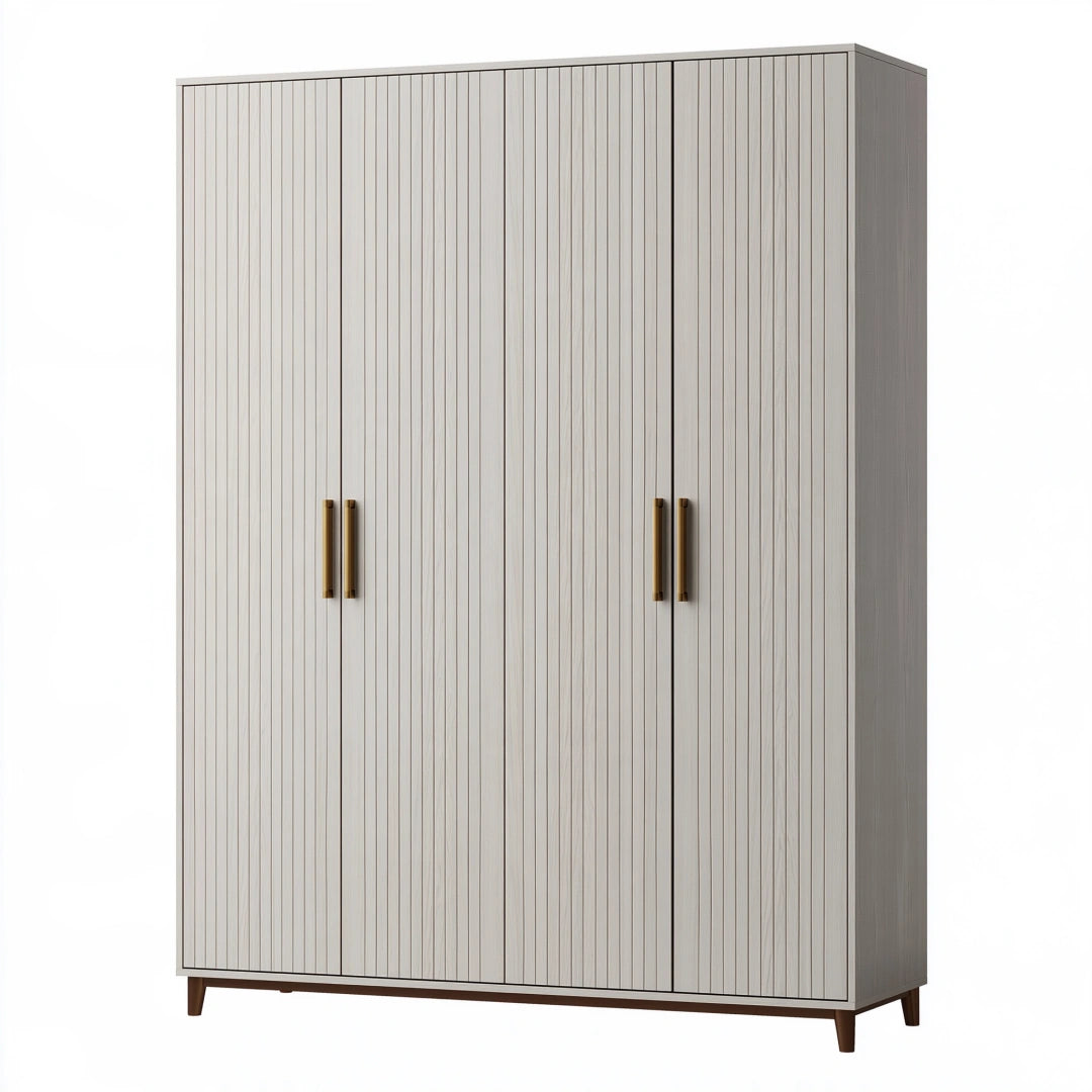 Kleiderschrank 160 x 55 x 200 cm Holzwerkstoff Beige geriffeltes Design mit vier Türen