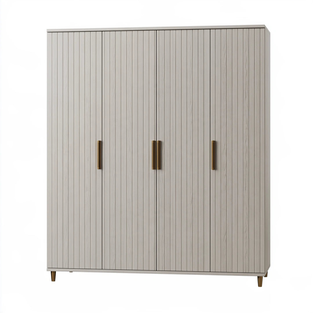 Kleiderschrank 150 x 55 x 200 cm in Hellgrau Holzwerkstoff mit 3 Türen und geriffelter Front