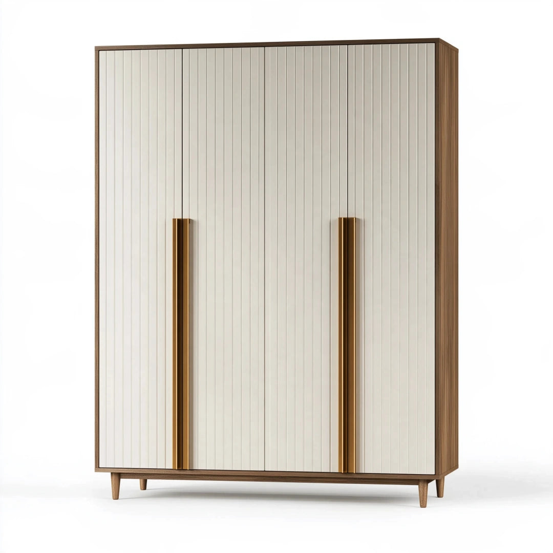 Kleiderschrank 120 x 55 x 190 cm Holzwerkstoff Creme Naturholz mit 4 Türen im modernen Stil