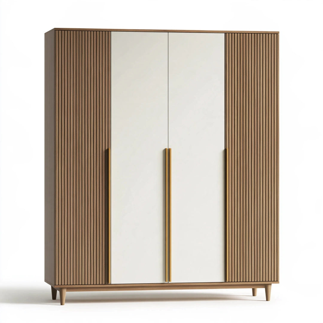 Kleiderschrank 200 x 60 x 220 cm Holzwerkstoff Braun Weiß mit 4 Türen im modernen Stil