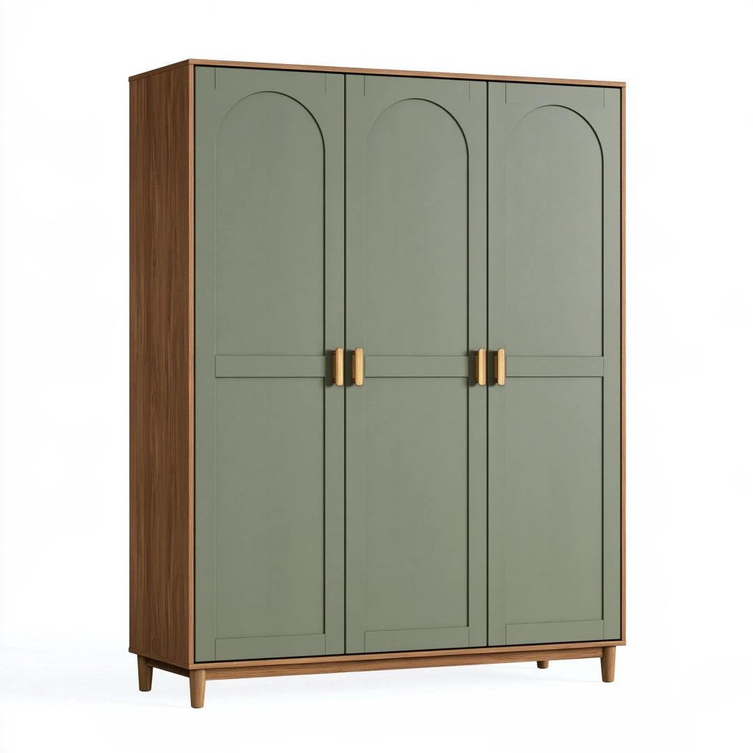 Kleiderschrank 150 x 60 x 200 cm Holzwerkstoff Grün Braun mit 3 Türen im modernen Stil