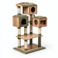 Katzenkratzbaum 70 x 60 x 145 cm Holz Sisal Grün Braun mit Liegeflächen und Katzenhöhlen